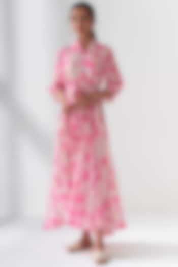 Blush Pink Printed Flared Dress by Negra Elegante