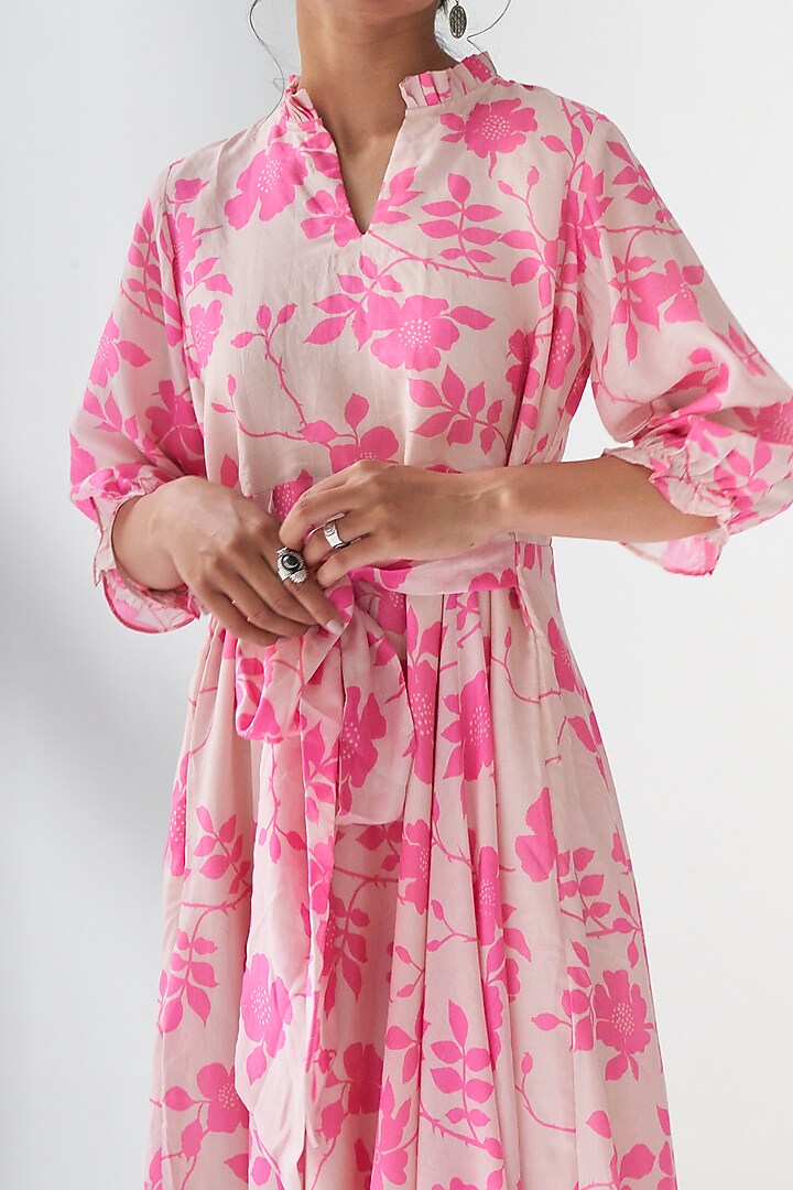 Blush Pink Printed Flared Summer Dress by Negra Elegante at Pernia's Pop Up Shop