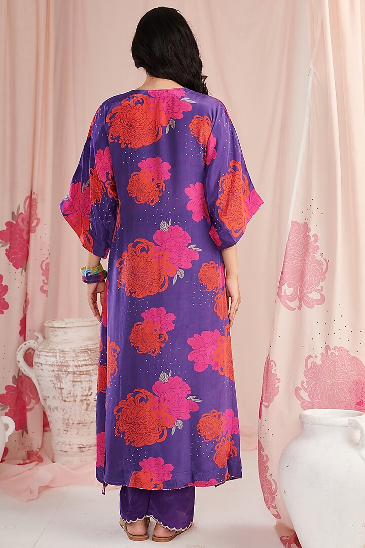 Purple Crepe Digital Printed & Pearl Work Kaftan Set by Negra Elegante at Pernia's Pop Up Shop