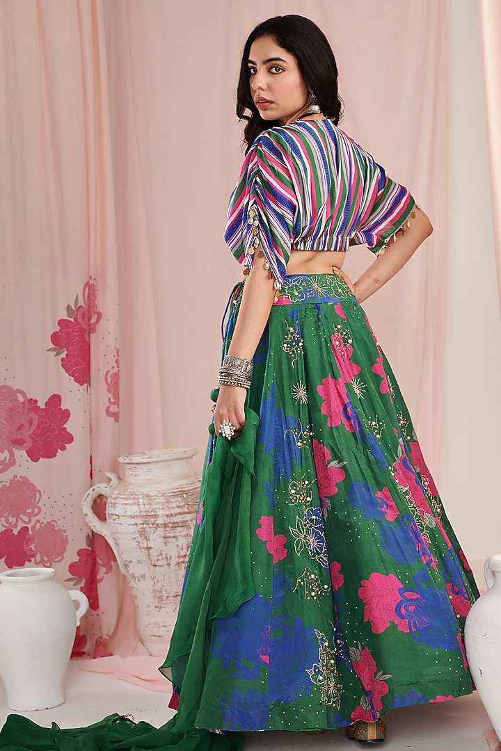 Green Organza & Cotton Silk Digital Printed Wedding Lehenga Set by Negra Elegante at Pernia's Pop Up Shop