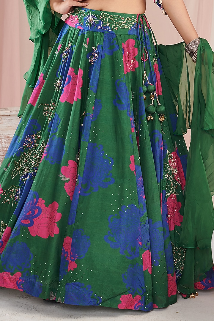Green Organza & Cotton Silk Digital Printed Wedding Lehenga Set by Negra Elegante at Pernia's Pop Up Shop