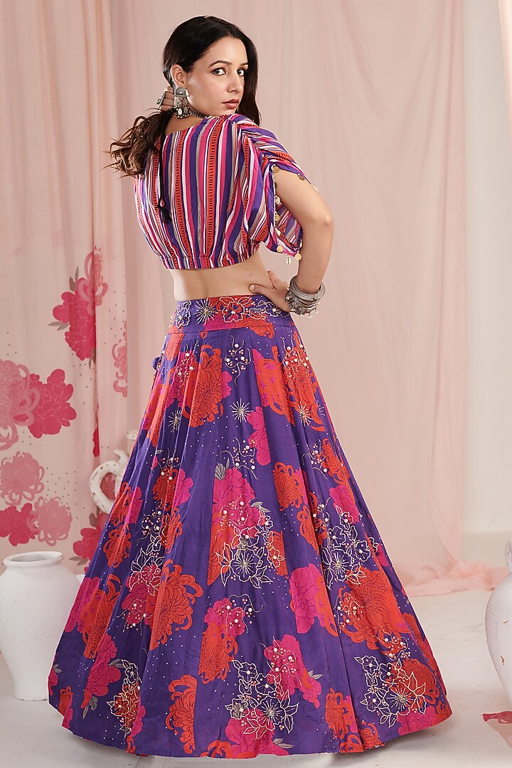 Purple Organza & Cotton Silk Digital Printed Wedding Lehenga Set by Negra Elegante at Pernia's Pop Up Shop
