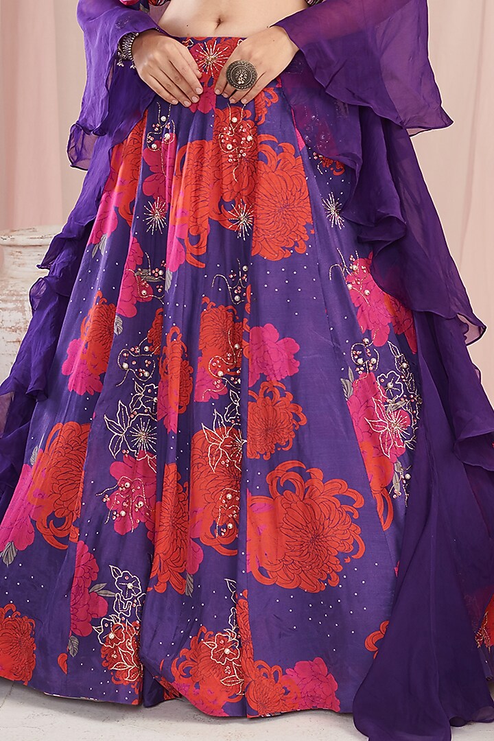 Purple Organza & Cotton Silk Digital Printed Wedding Lehenga Set by Negra Elegante at Pernia's Pop Up Shop