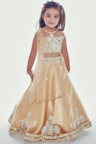 Nude Embroidered Lehenga Set For Girls by Neha Gursahani Kids