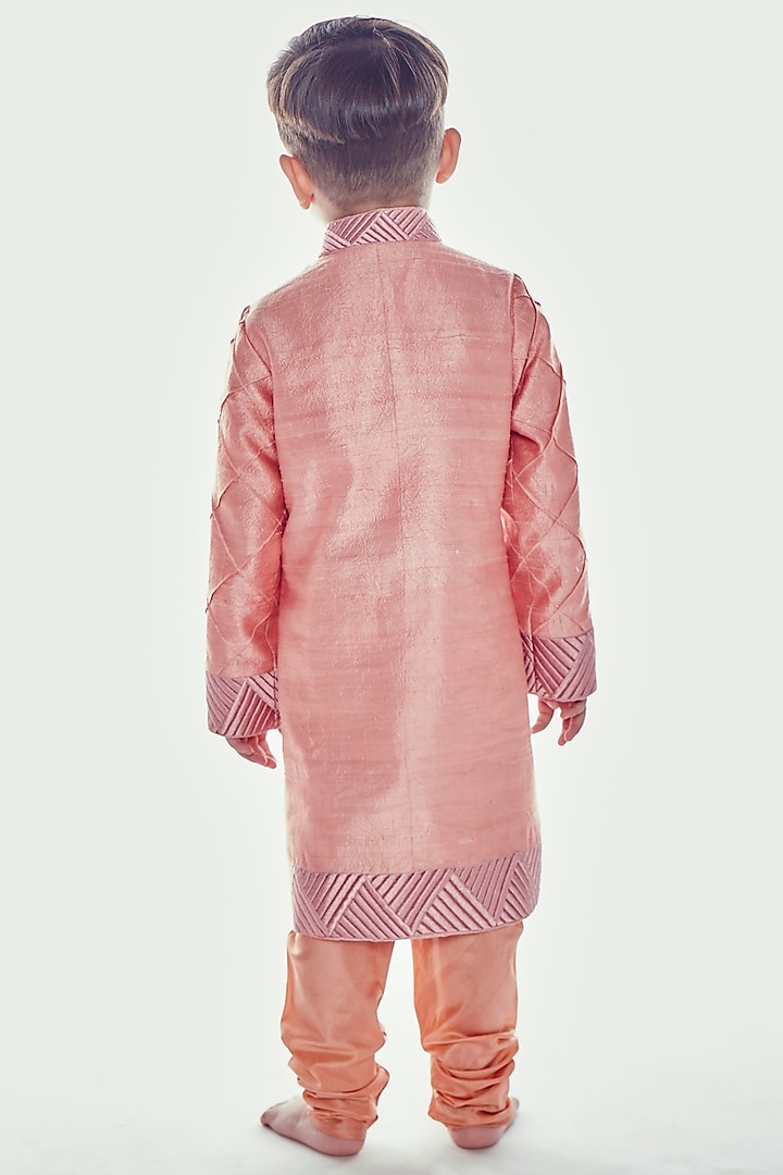 Nude Pink Embroidered Sherwani Set For Boys by Neha Gursahani Kids at Pernia's Pop Up Shop