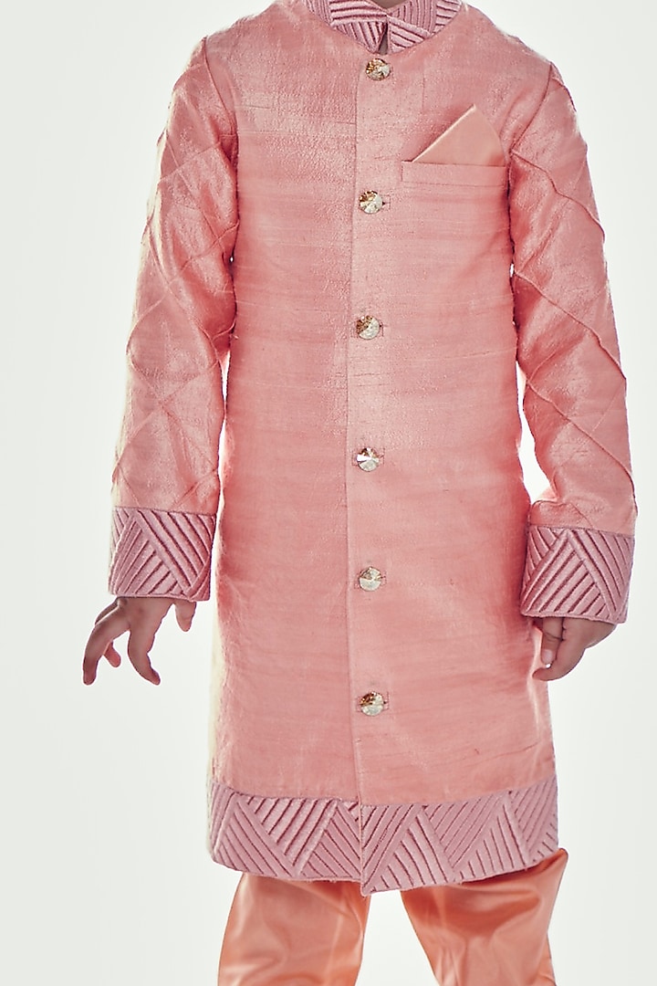 Nude Pink Embroidered Sherwani Set For Boys by Neha Gursahani Kids at Pernia's Pop Up Shop