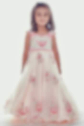 Light Pink Embroidered Gown For Girls by Neha Gursahani Kids