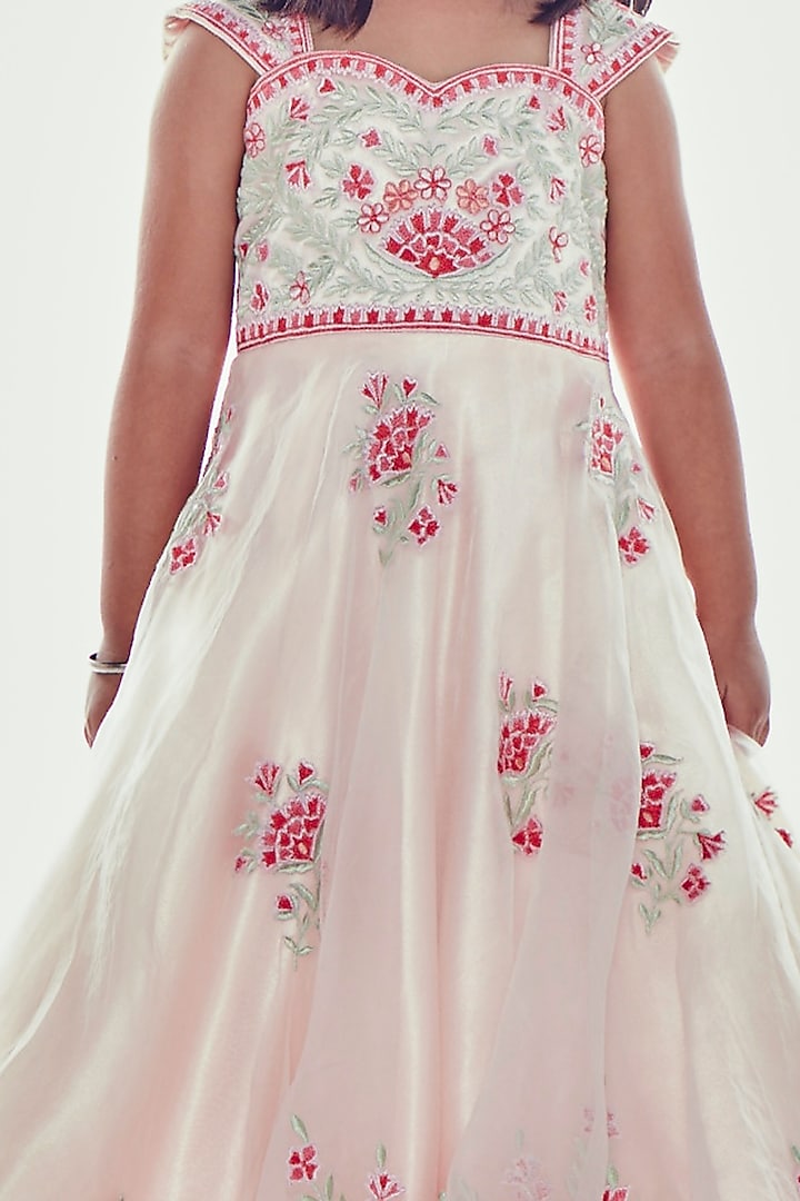 Light Pink Embroidered Gown For Girls by Neha Gursahani Kids at Pernia's Pop Up Shop