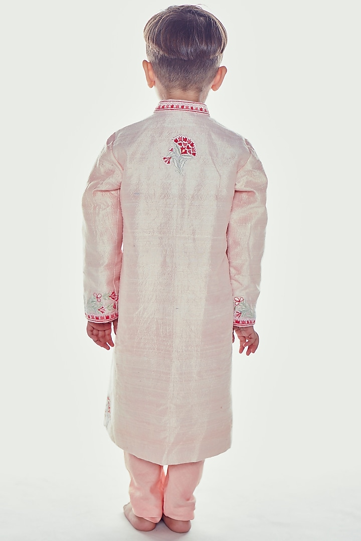 Light Pink Embroidered Sherwani Set For Boys by Neha Gursahani Kids at Pernia's Pop Up Shop