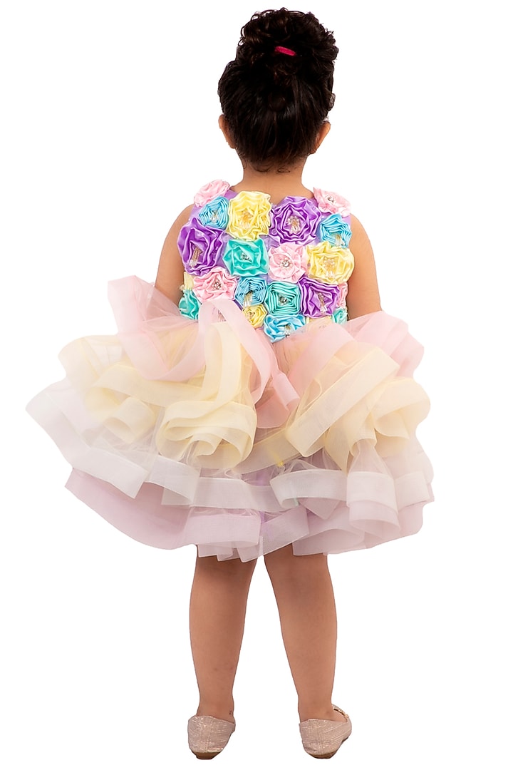 Multi Colored Tiered & Embroidered Dress For Girls by Neha Gursahani Kids at Pernia's Pop Up Shop
