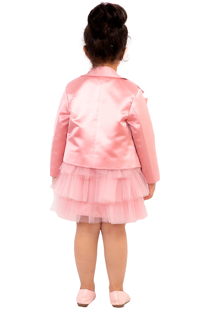 Dusty Rose Tiered Dress With Jacket For Girls by Neha Gursahani Kids at Pernia's Pop Up Shop