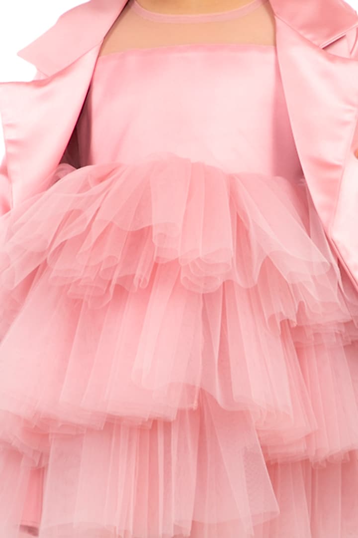 Dusty Rose Tiered Dress With Jacket For Girls by Neha Gursahani Kids at Pernia's Pop Up Shop