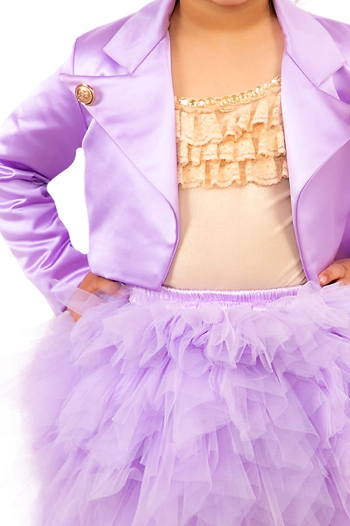 Lavender Asymmetric Skirt Set For Girls by Neha Gursahani Kids at Pernia's Pop Up Shop