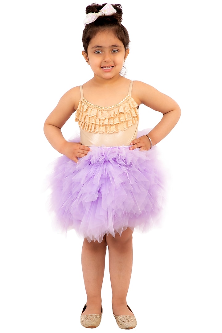 Lavender Asymmetric Skirt Set For Girls by Neha Gursahani Kids at Pernia's Pop Up Shop