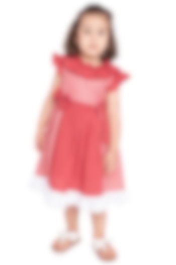Red & White Dress With Polka Dots For Girls by Neha Gursahani Kids