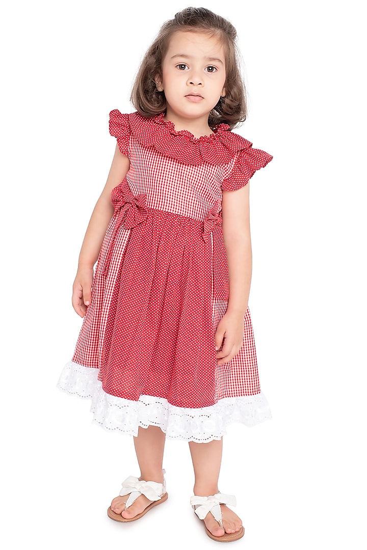 Red & White Dress With Polka Dots For Girls by Neha Gursahani Kids at Pernia's Pop Up Shop