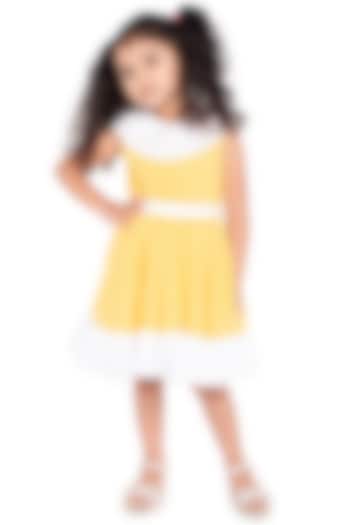 Yellow & White Dress With Polka Dots For Girls by Neha Gursahani Kids at Pernia's Pop Up Shop