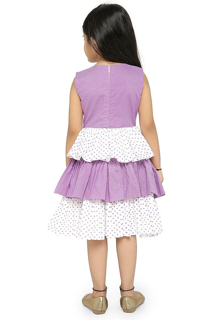 Purple & White Embroidered Dress For Girls by Neha Gursahani Kids at Pernia's Pop Up Shop
