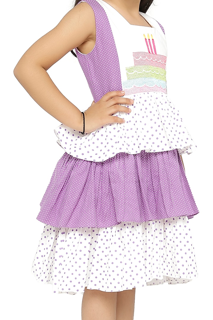Purple & White Embroidered Dress For Girls by Neha Gursahani Kids at Pernia's Pop Up Shop