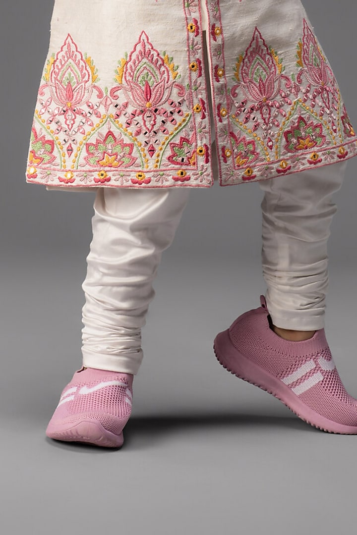 Ivory Embroidered Sherwani Set For Boys by Neha Gursahani Kids at Pernia's Pop Up Shop