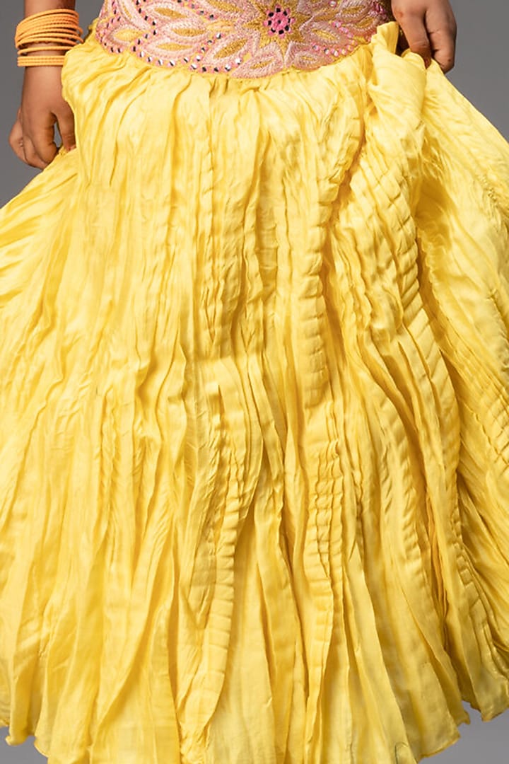 Lemon Yellow Embroidered Lehenga Set For Girls by Neha Gursahani Kids at Pernia's Pop Up Shop