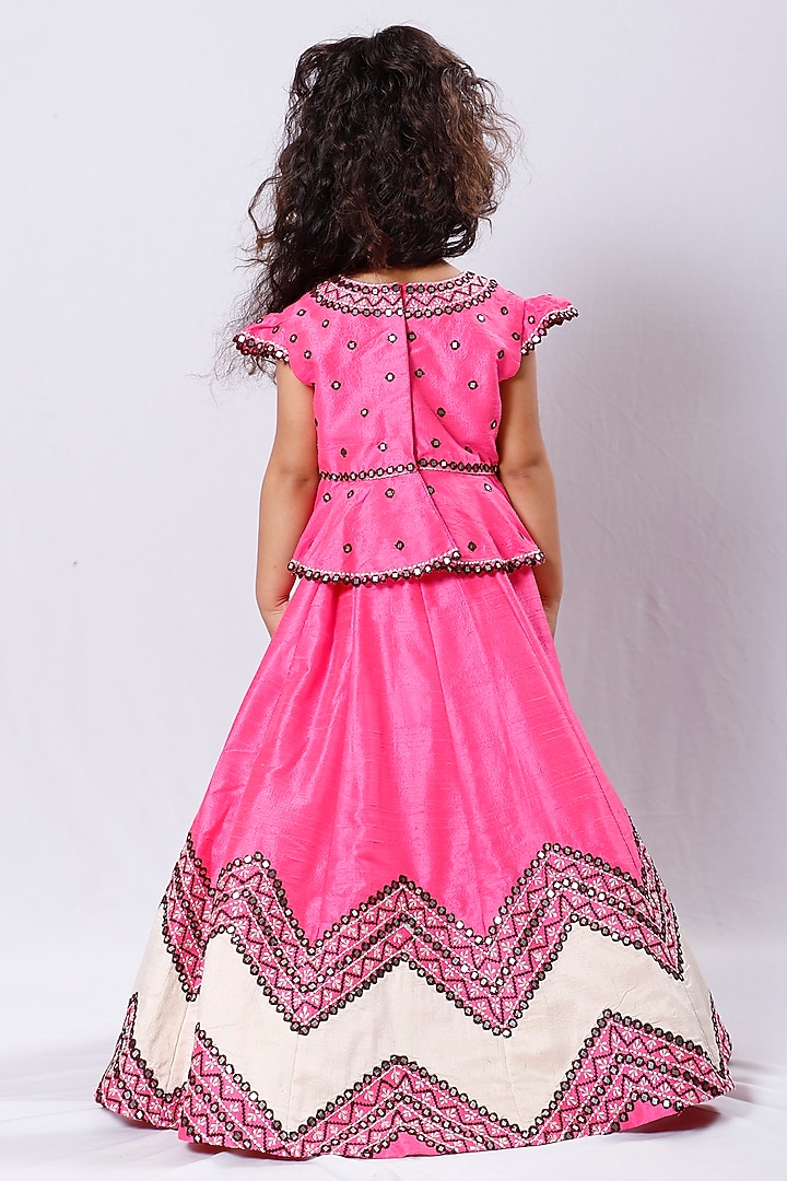 Bright Pink Embroidered Lehenga Set For Girls by Neha Gursahani Kids at Pernia's Pop Up Shop