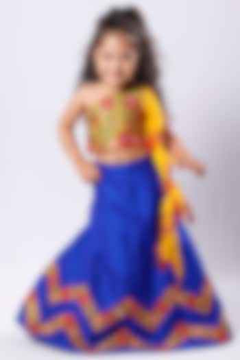 Royal Blue Mirror Embroidered Lehenga Set For Girls by Neha Gursahani Kids at Pernia's Pop Up Shop