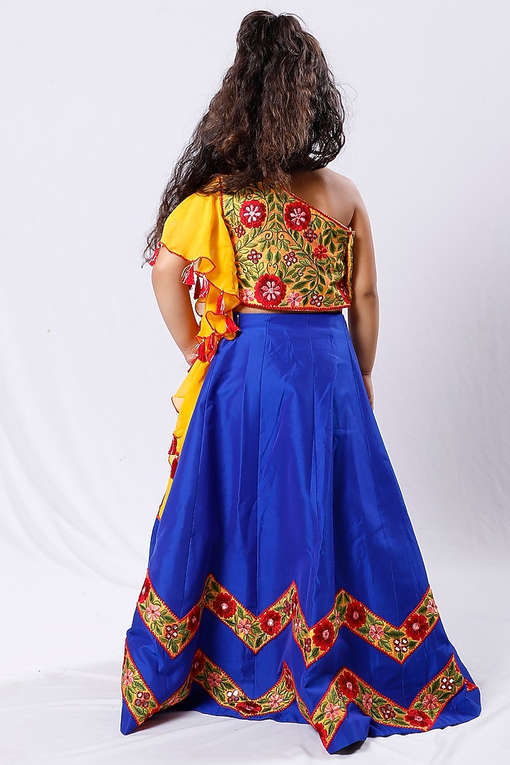 Royal Blue Mirror Embroidered Lehenga Set For Girls by Neha Gursahani Kids at Pernia's Pop Up Shop