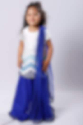 Blue Cotton Silk Sharara Set For Girls by Neha Gursahani Kids