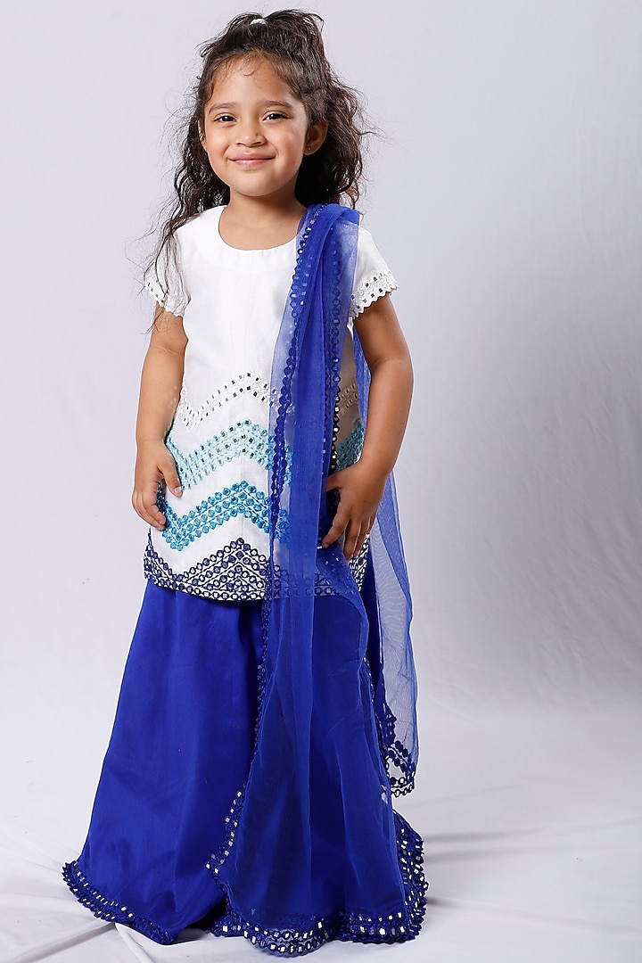 Blue Cotton Silk Sharara Set For Girls by Neha Gursahani Kids