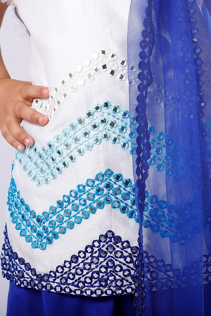 Blue Cotton Silk Sharara Set For Girls by Neha Gursahani Kids at Pernia's Pop Up Shop