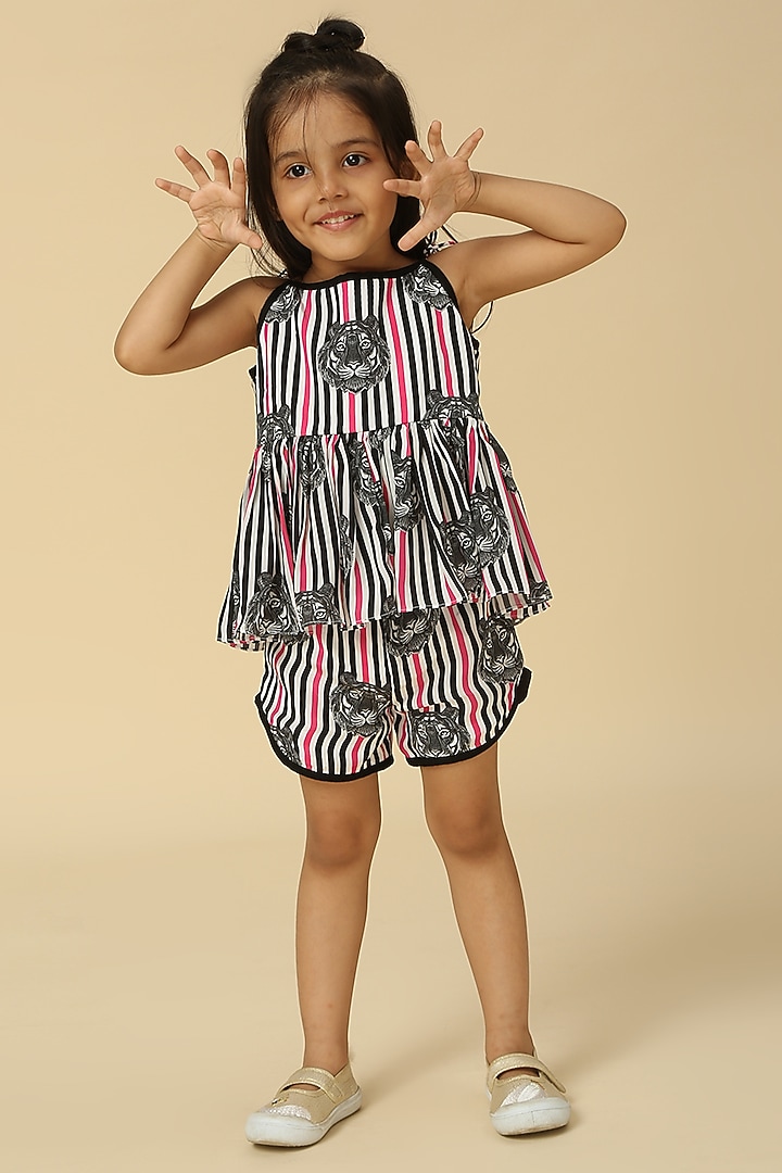 Multi-Colored Viscose Crepe Co-Ord Set For Girls by Neha Gursahani Kids at Pernia's Pop Up Shop