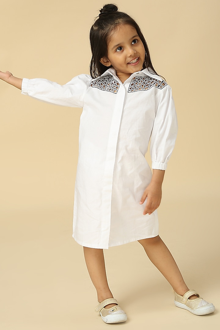 White Poplin Dress For Girls by Neha Gursahani Kids at Pernia's Pop Up Shop