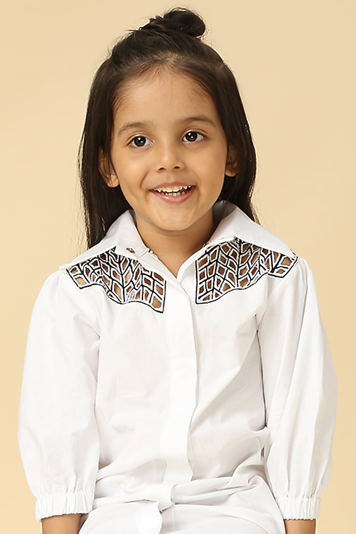White Poplin Dress For Girls by Neha Gursahani Kids at Pernia's Pop Up Shop