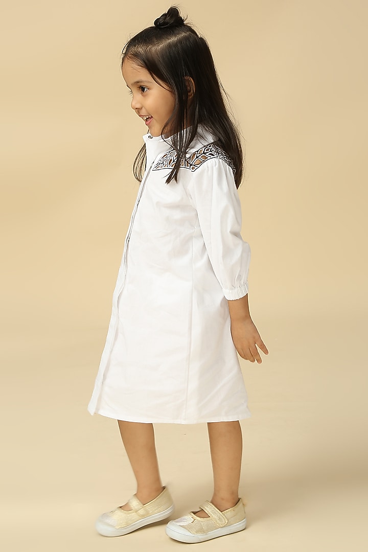 White Poplin Dress For Girls by Neha Gursahani Kids at Pernia's Pop Up Shop
