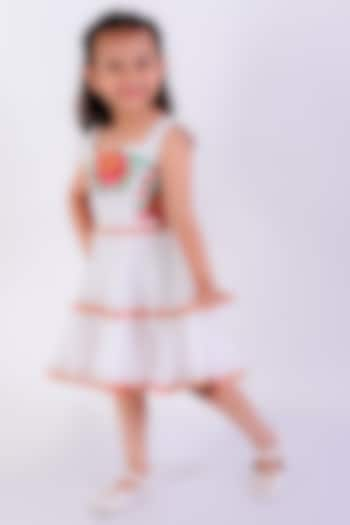 White Cotton Mal Thread Embroidered Tiered Dress For Girls by Neha Gursahani Kids at Pernia's Pop Up Shop