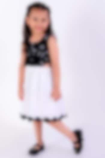 Ivory & Black Cotton Linen Thread Embroidered Cut-Out Dress For Girls by Neha Gursahani Kids at Pernia's Pop Up Shop