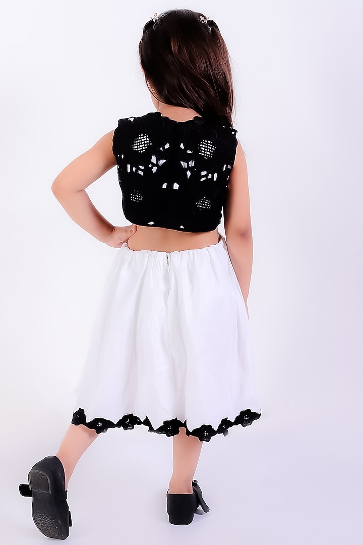 Ivory & Black Cotton Linen Thread Embroidered Cut-Out Dress For Girls by Neha Gursahani Kids at Pernia's Pop Up Shop