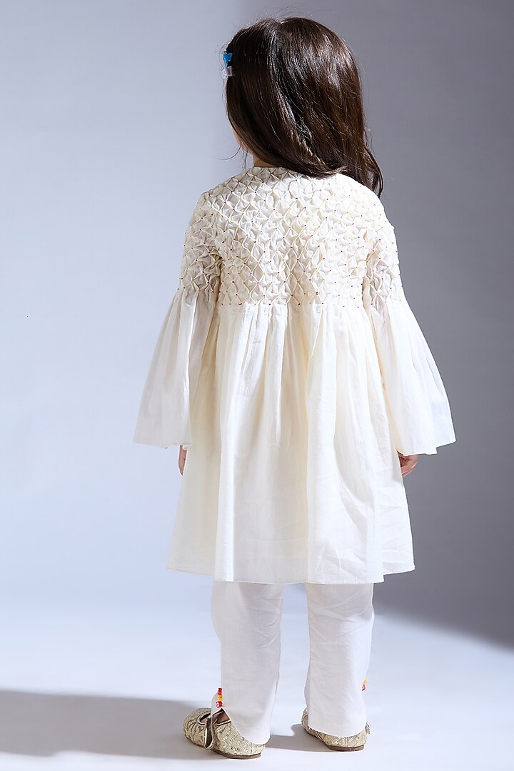 Ivory Spun Silk Thread Work Co-Ord Set For Girls by Neha Gursahani Kids at Pernia's Pop Up Shop