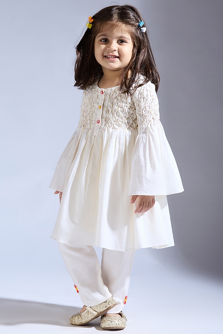 Ivory Spun Silk Thread Work Co-Ord Set For Girls by Neha Gursahani Kids at Pernia's Pop Up Shop
