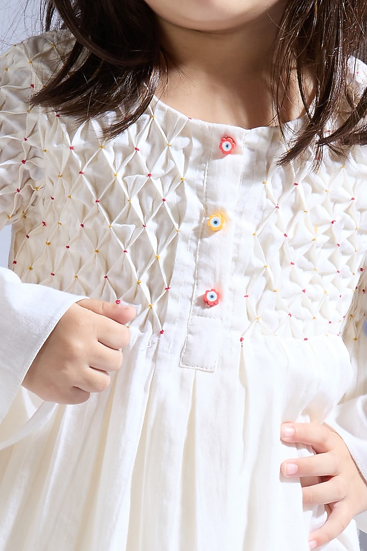 Ivory Spun Silk Thread Work Co-Ord Set For Girls by Neha Gursahani Kids at Pernia's Pop Up Shop
