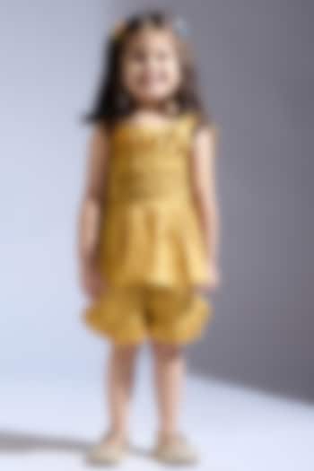 Mustard Cambric Co-Ord Set For Girls by Neha Gursahani Kids at Pernia's Pop Up Shop
