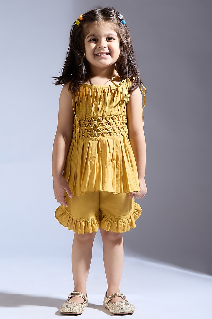 Mustard Cambric Co-Ord Set For Girls by Neha Gursahani Kids at Pernia's Pop Up Shop