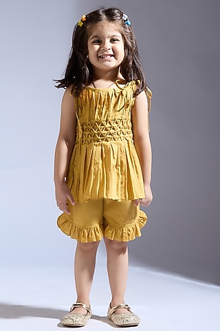 Mustard Cambric Co-Ord Set For Girls by Neha Gursahani Kids