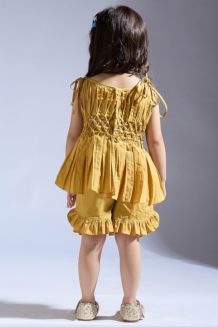 Mustard Cambric Co-Ord Set For Girls by Neha Gursahani Kids at Pernia's Pop Up Shop