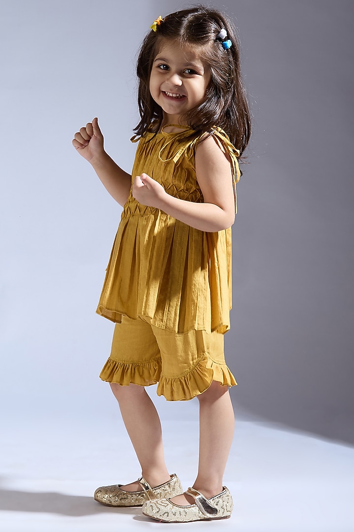 Mustard Cambric Co-Ord Set For Girls by Neha Gursahani Kids at Pernia's Pop Up Shop