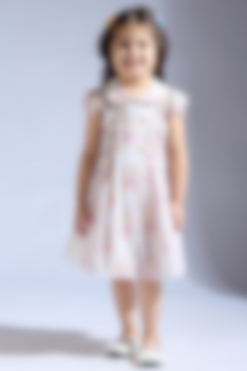 Pink Cambric Printed Dress For Girls by Neha Gursahani Kids at Pernia's Pop Up Shop