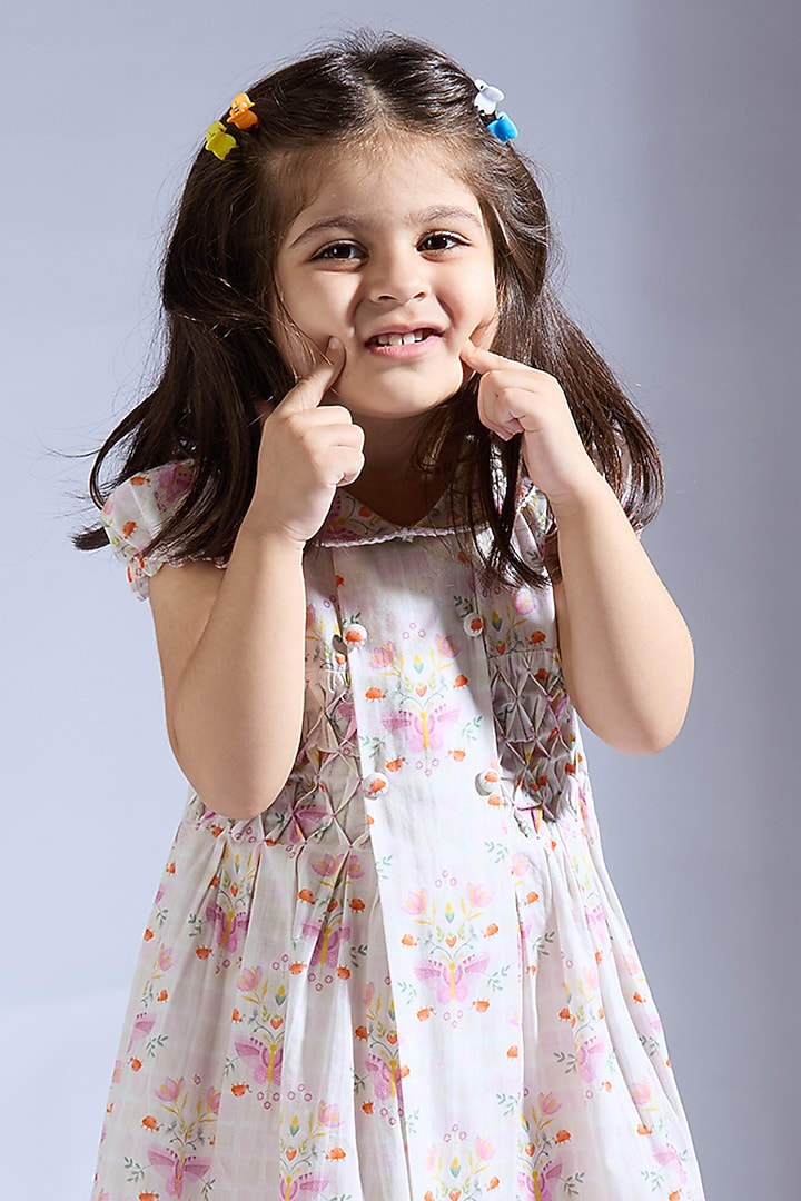 Pink Cambric Printed Dress For Girls by Neha Gursahani Kids at Pernia's Pop Up Shop