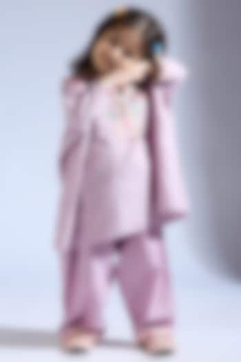 Light Purple Spun Silk Mirror & Thread Work Kurta Set For Girls by Neha Gursahani Kids at Pernia's Pop Up Shop
