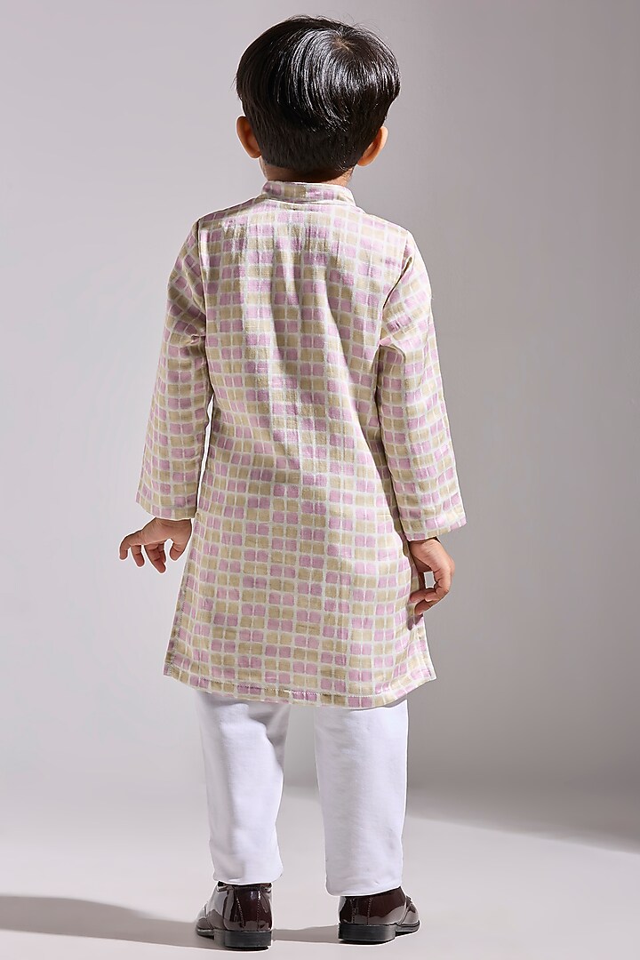 Multi-Colored Satin Linen Printed Kurta For Boys by Neha Gursahani Kids at Pernia's Pop Up Shop